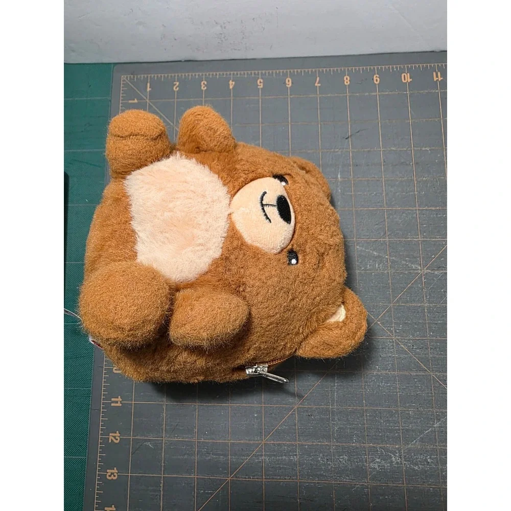 American Greatings Plush Bear Head Zipper Pouch Brown Small Kids Accessory 5in